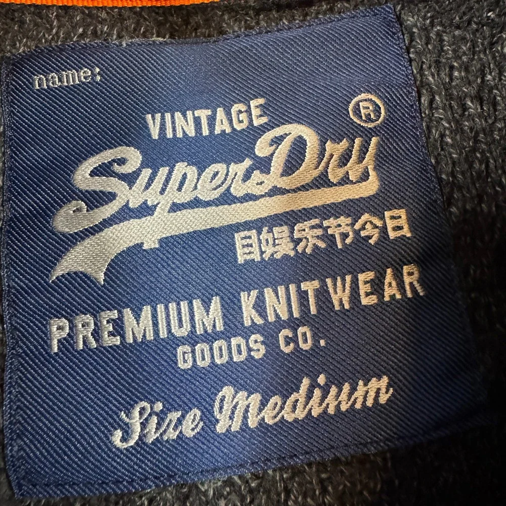 Superdry Mens M Vintage Cotton Knit Sweater Charcoal Grey